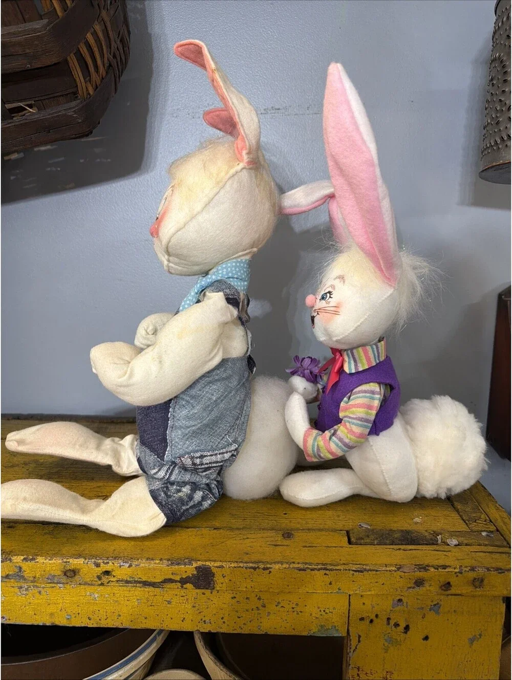 LOT of 2  Annalee Doll Figures Vintage 1971 Mobilitee Rabbit And 2009 Bunny